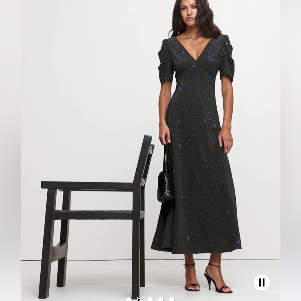 Banana Republic Matte Silk Dress Forest Green Leopard